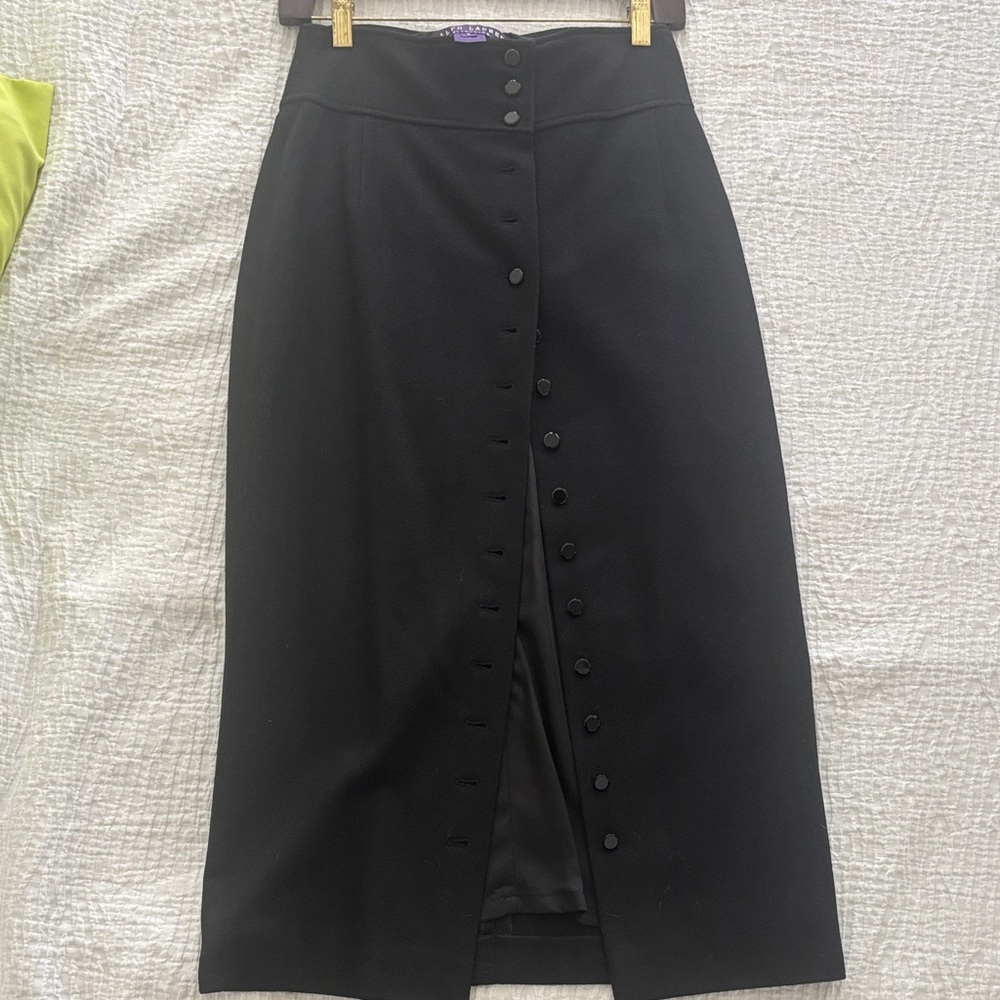 Ralph Lauren Collection Black Midi Skirt with Button Detail